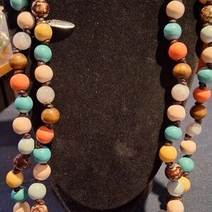 Plunder Vibrant Beaded Necklace - Turquoise, Coral, and Brown